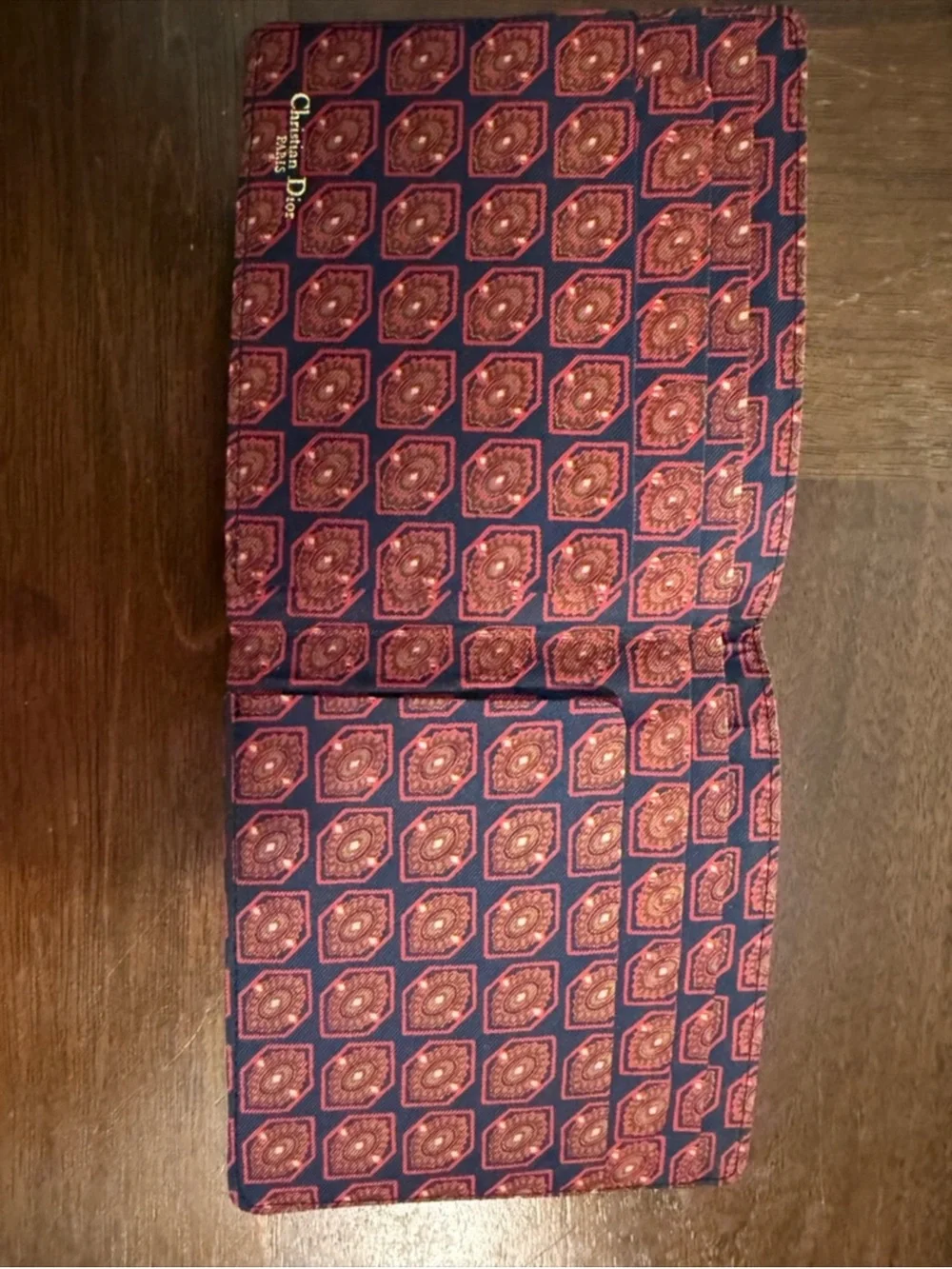 Dior Men's Bifold Wallet in Navy and Red Geometric Pattern